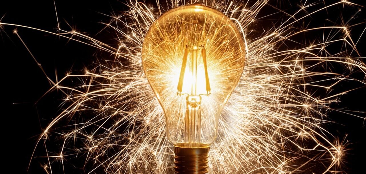 light bulb with sparks