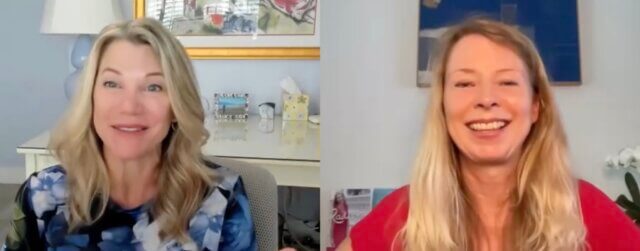 Iris van Ooyen and host Susan Drumm smiling during their podcast about burnout and losing touch with yourself